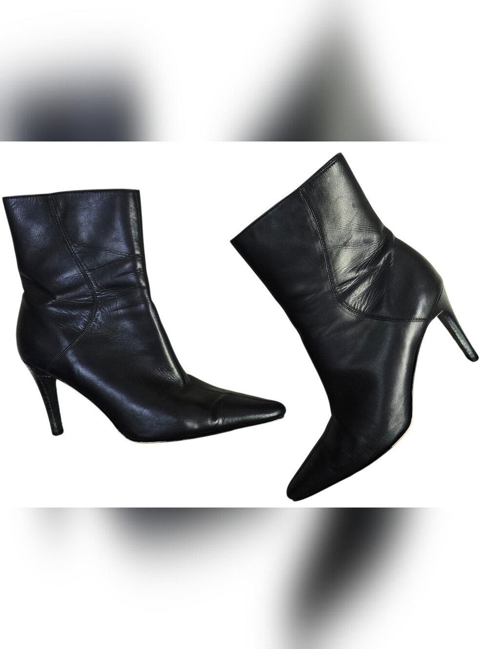 Beautiful Valerie Stevens Soft Black Leather Pointed-Toe Ankle Boot Side Zip 7.5